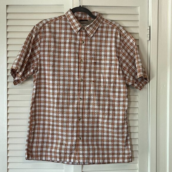 Columbia men's short-sleeve buttondown shirt large orange plaid - Picture 1 of 6
